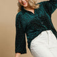 VELVET PRINTED HUNTER GREEN LONG SLEEVE TOP