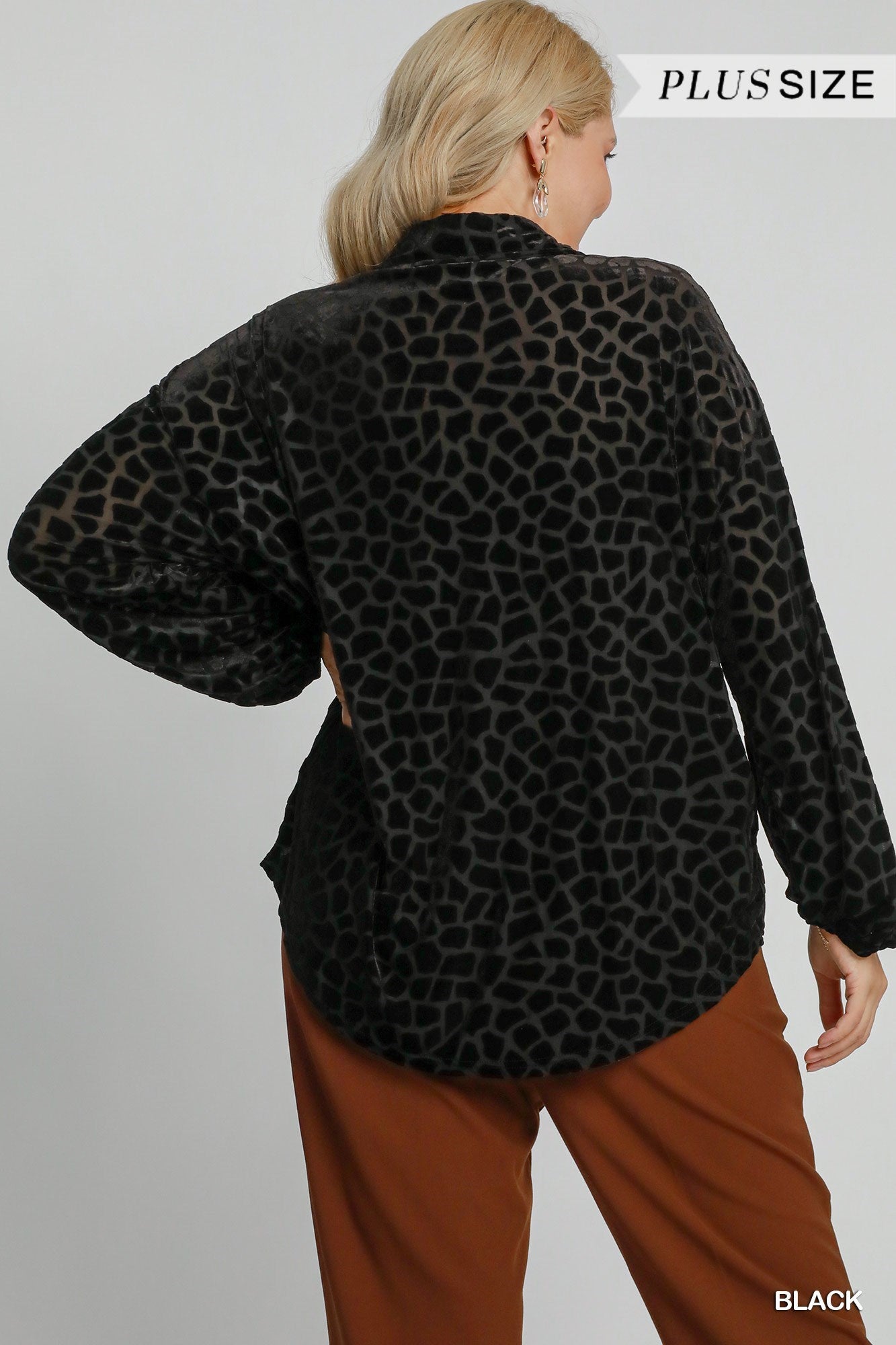 VELVET PRINTED BLACK LONG SLEEVE TOP