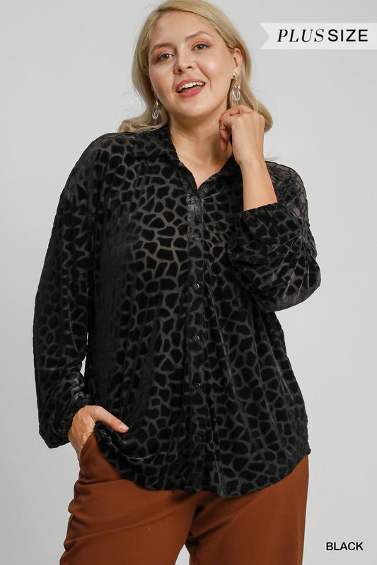 VELVET PRINTED BLACK LONG SLEEVE TOP