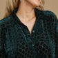 VELVET PRINTED HUNTER GREEN LONG SLEEVE TOP