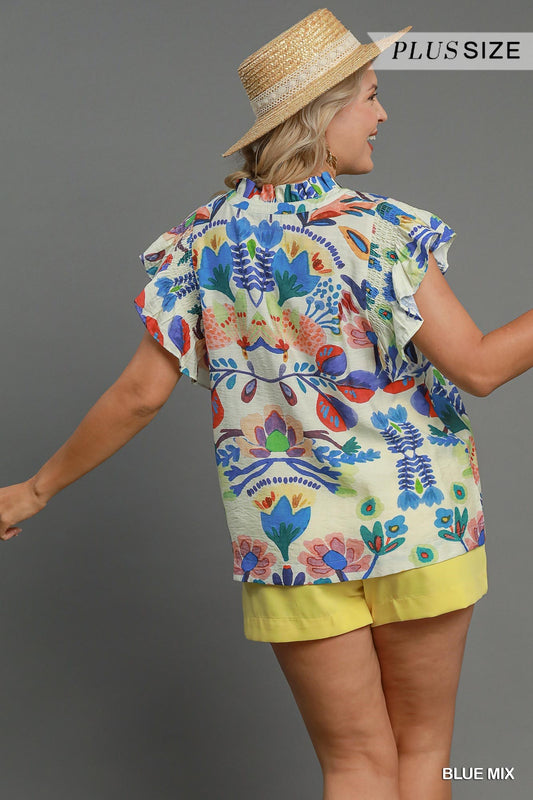 WATER PAINT FLORAL TOP