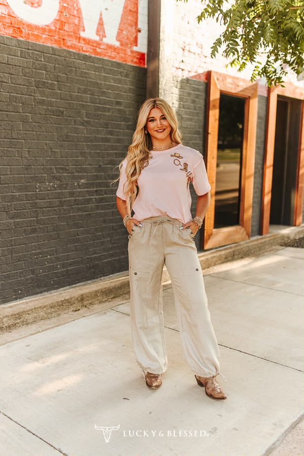 WESTERN CAMEL EMB PINK SS TOP
