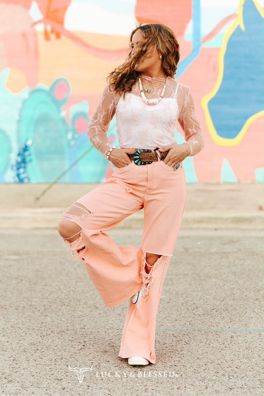 LACE LS LIGHT PINK TOP