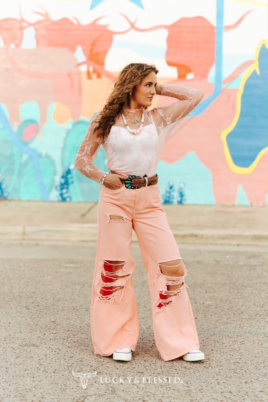 LACE LS LIGHT PINK TOP
