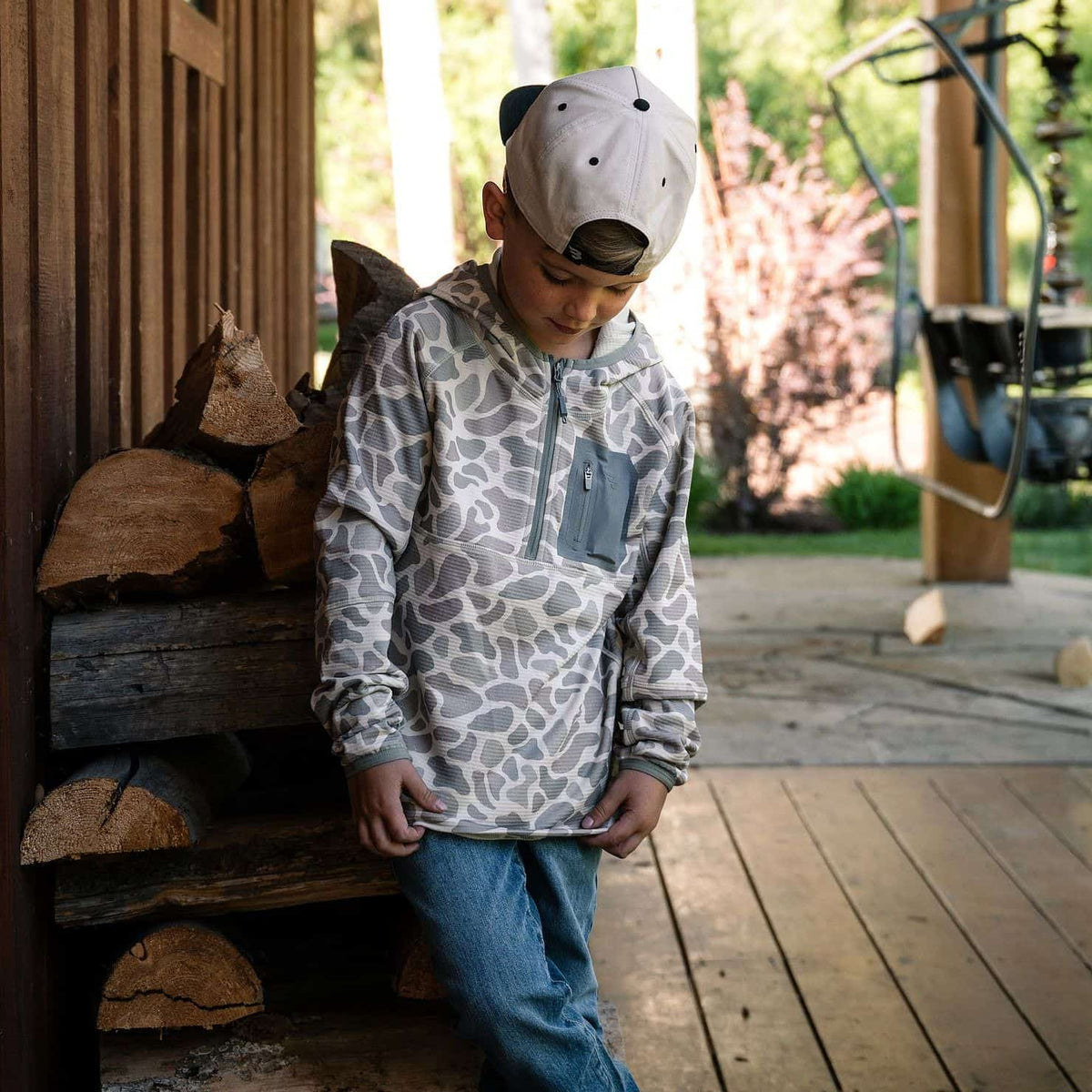 YOUTH BLAZE TEACH QUARTER ZIP CLASSIC DEER CAMO