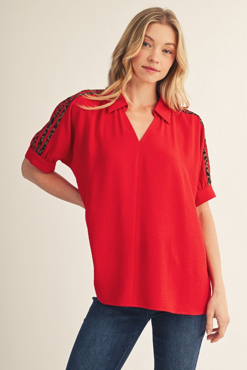 LEOPARD CONTRAST RED TOP