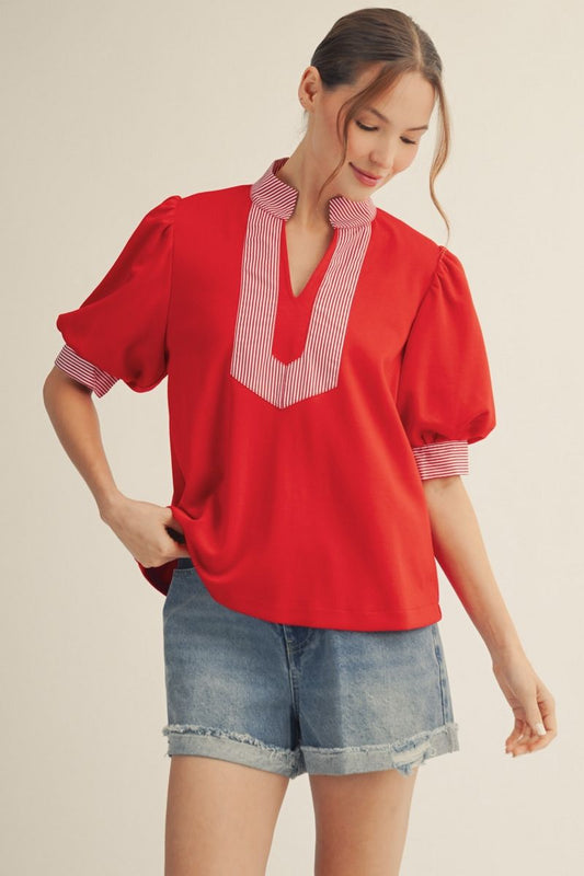 CONTRAST STRIPE RED TOP