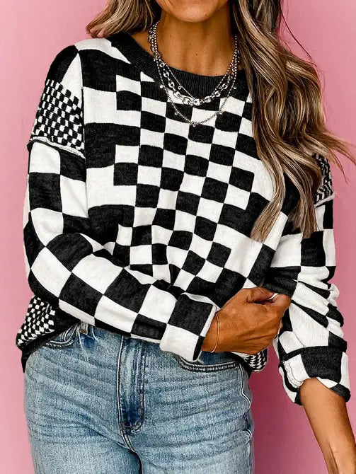 CHECKERED LOOSE FIT SWEATER