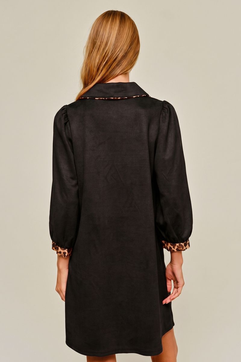 FAUX-SUEDE BLACK DRESS