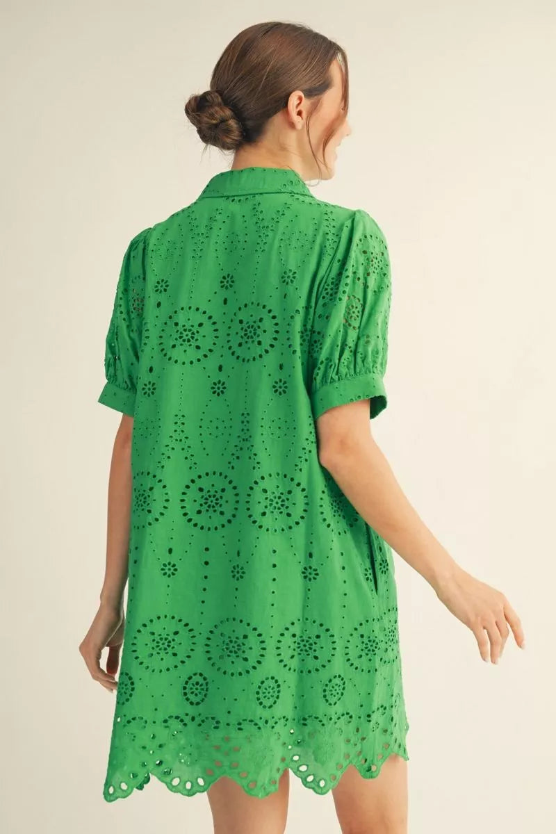 SCALLOP HEM GREEN DRESS
