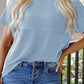CORDED KNIT MOCK LIGHT BLUE TOP