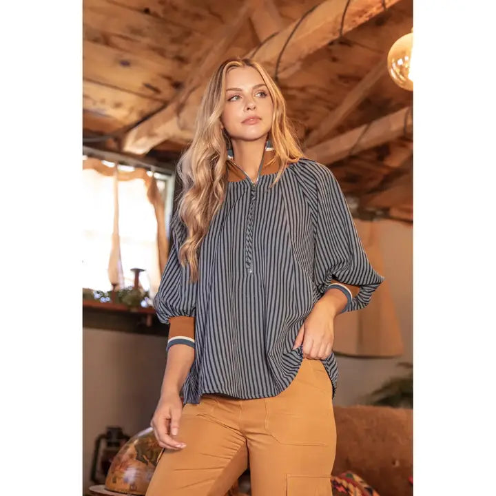 INDE STRIPE 1/4 ZIP TOP