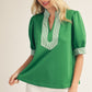 CONTRAST STRIPE GREEN TOP
