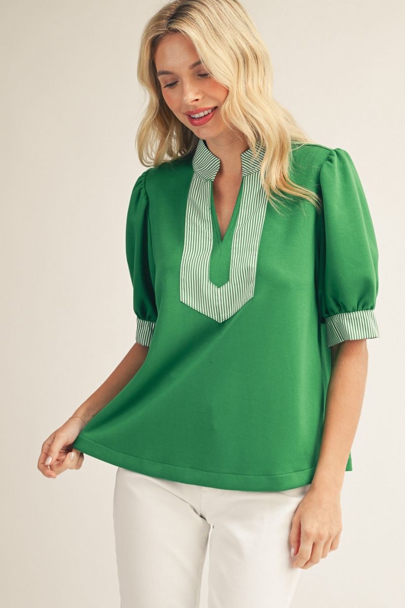 CONTRAST STRIPE GREEN TOP