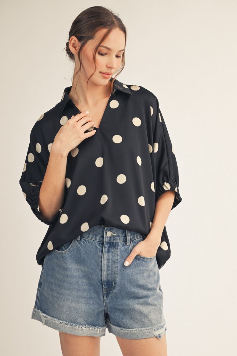 COLLAR POLKA DOT BLACK TOP