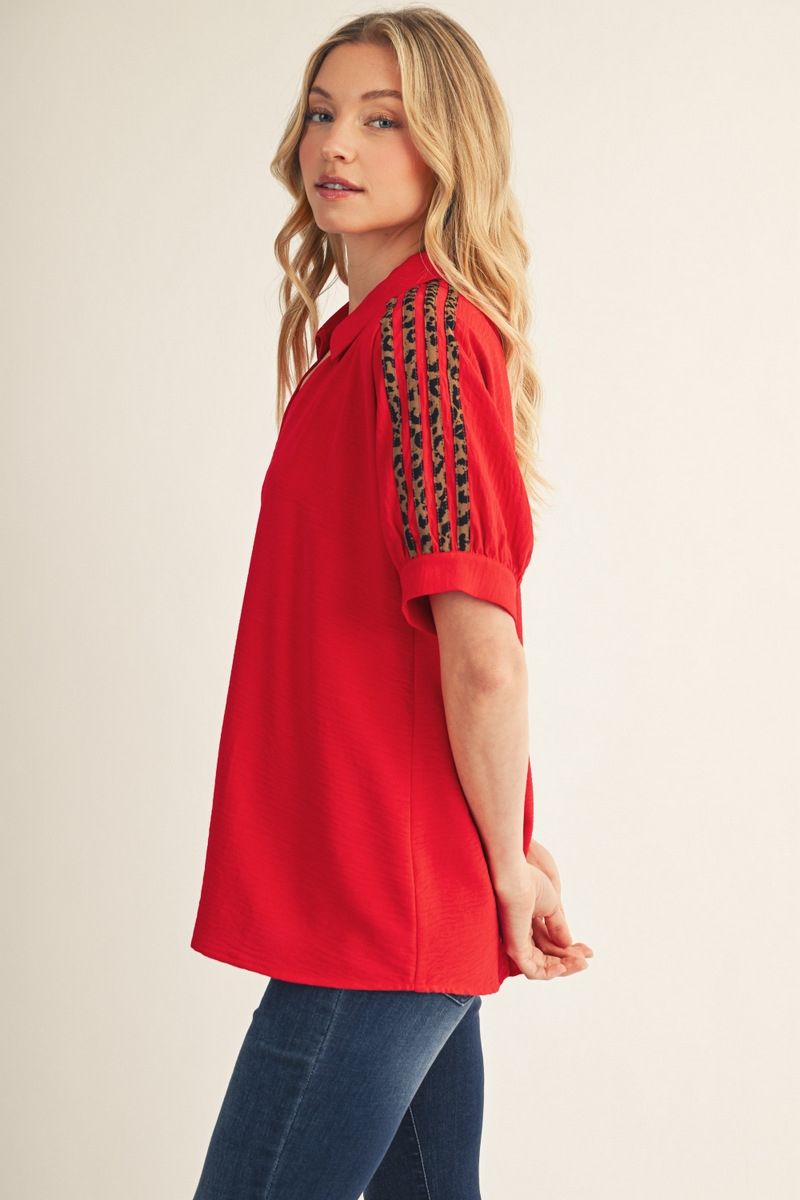 LEOPARD CONTRAST RED TOP