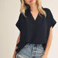 V-NECK SOLID BLACK TOP