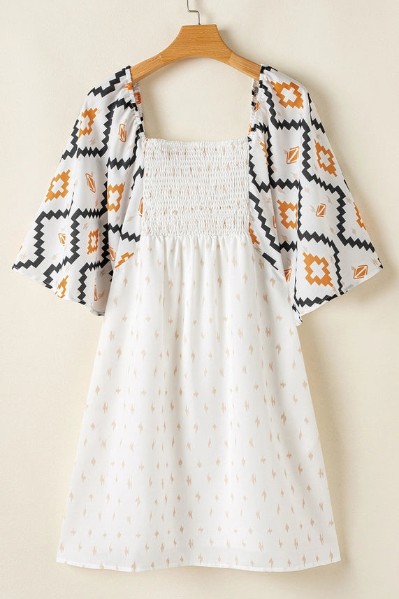 AZTEC PLEATED MINI DRESS