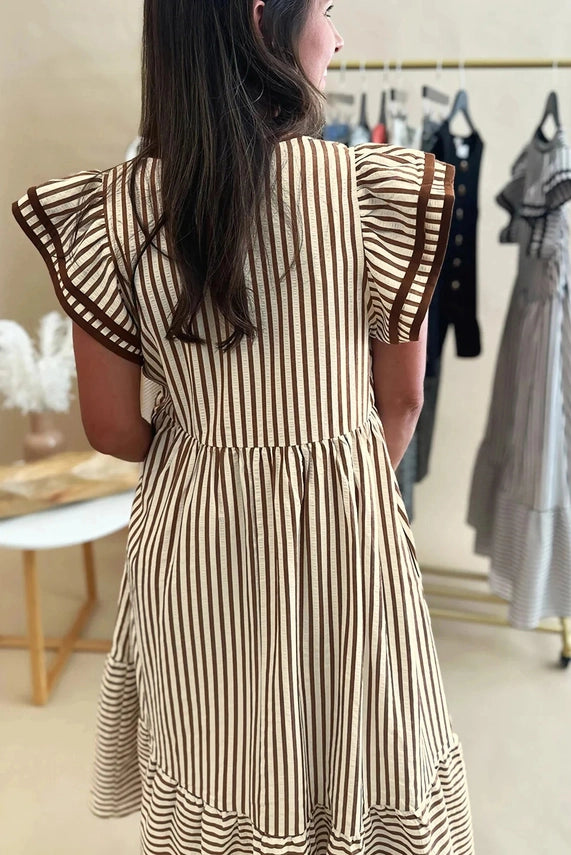 DOUBLE STRIPE BROWN DRESS
