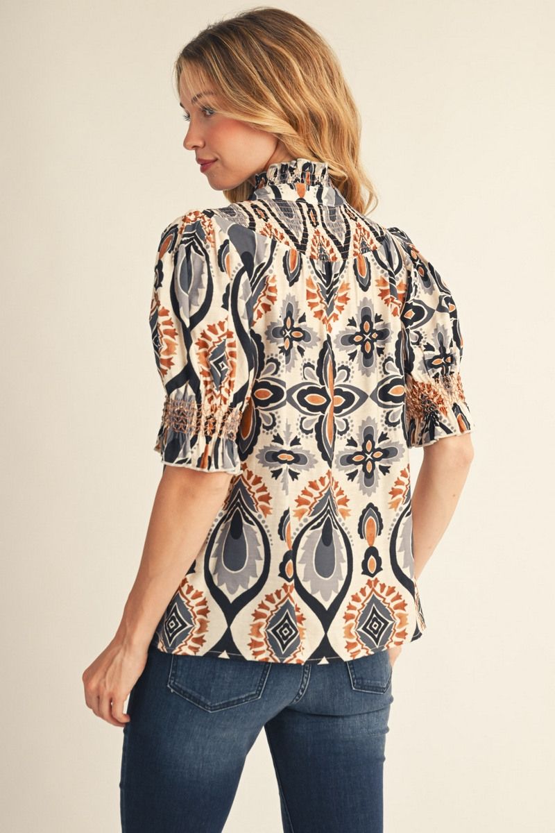 BOHO RUFFLE BLACK/GREY TOP