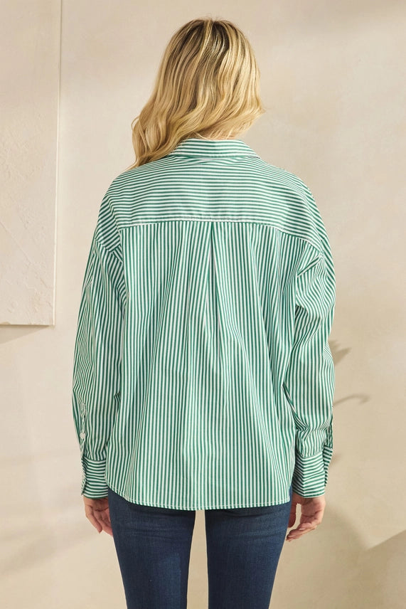POCKET STRIPE BUTTON-UP TOP