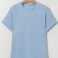 CORDED KNIT MOCK LIGHT BLUE TOP