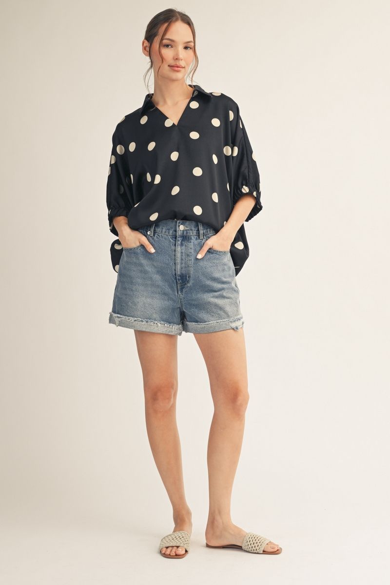 COLLAR POLKA DOT BLACK TOP