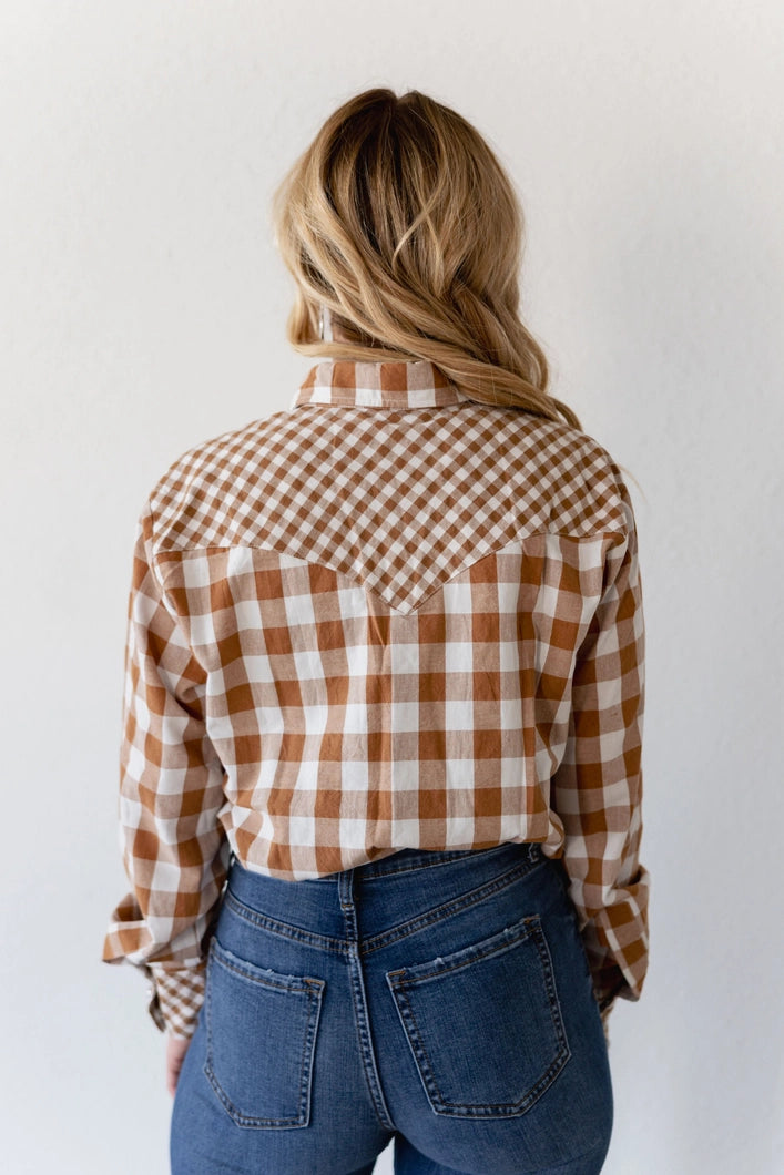 GINGHAM MIXED TAN LS