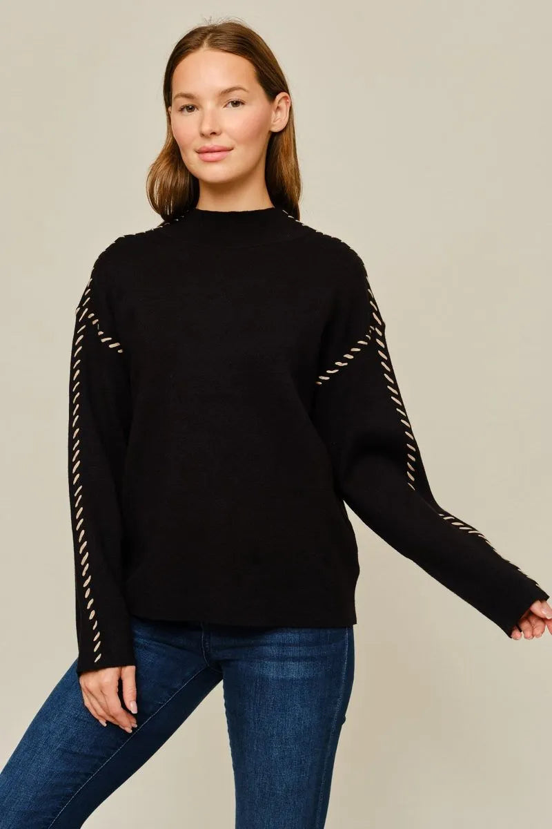 STITCHED BLACK SWEATER