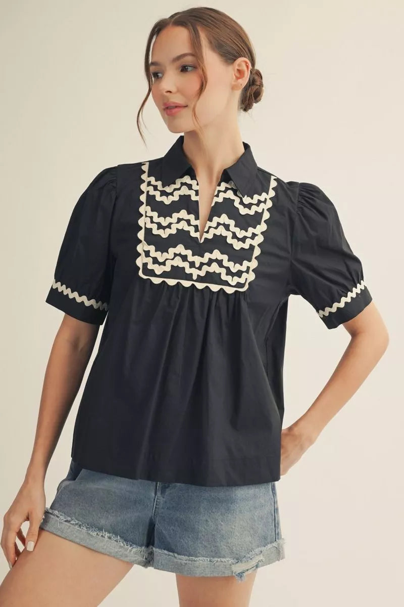 NOTCHED NECKLINE BLACK TOP