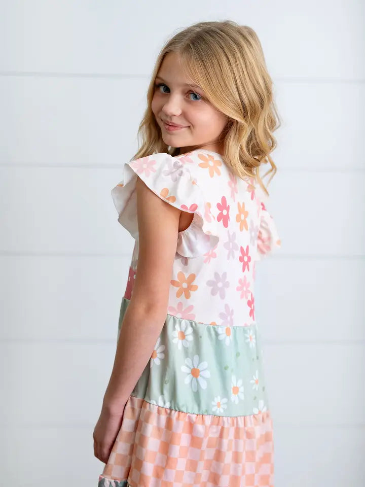 CHECKER TIERED GIRLS DRESS