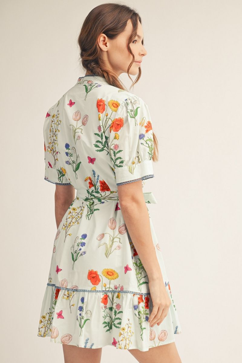 FLORAL SCALLOP LIGHT BLUE DRESS