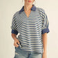 COLLAR STRIPE SS DENIM TOP
