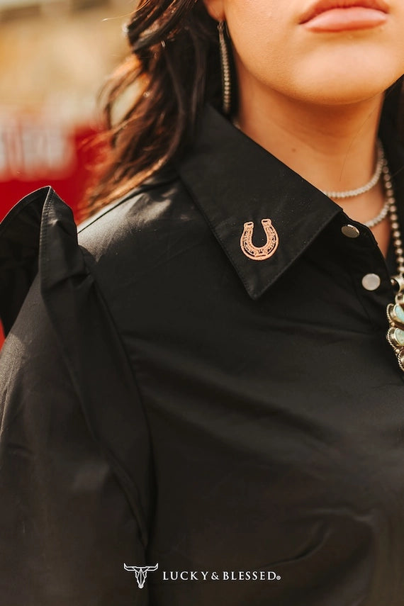 Black Ruffle Embroidery Collar Top