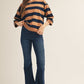 3/4 STRIPE CARMEL/NAVY TOP
