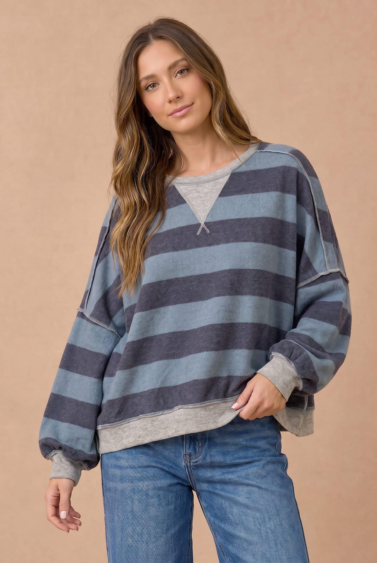 HACCI NAVY/GREY STRIPED LS