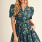 SCALLOP FLORAL TEAL DRESS