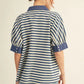 COLLAR STRIPE SS DENIM TOP