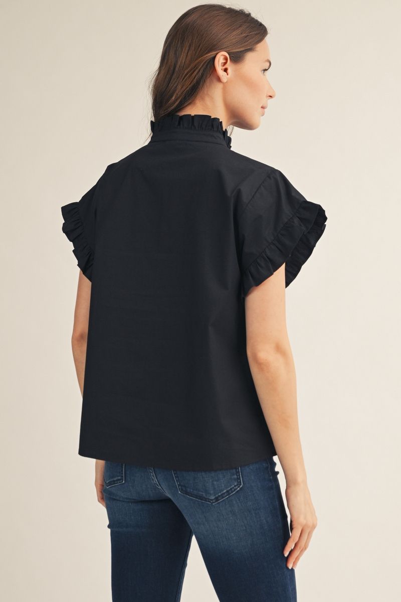 SOLID BLACK WOVEN TOP