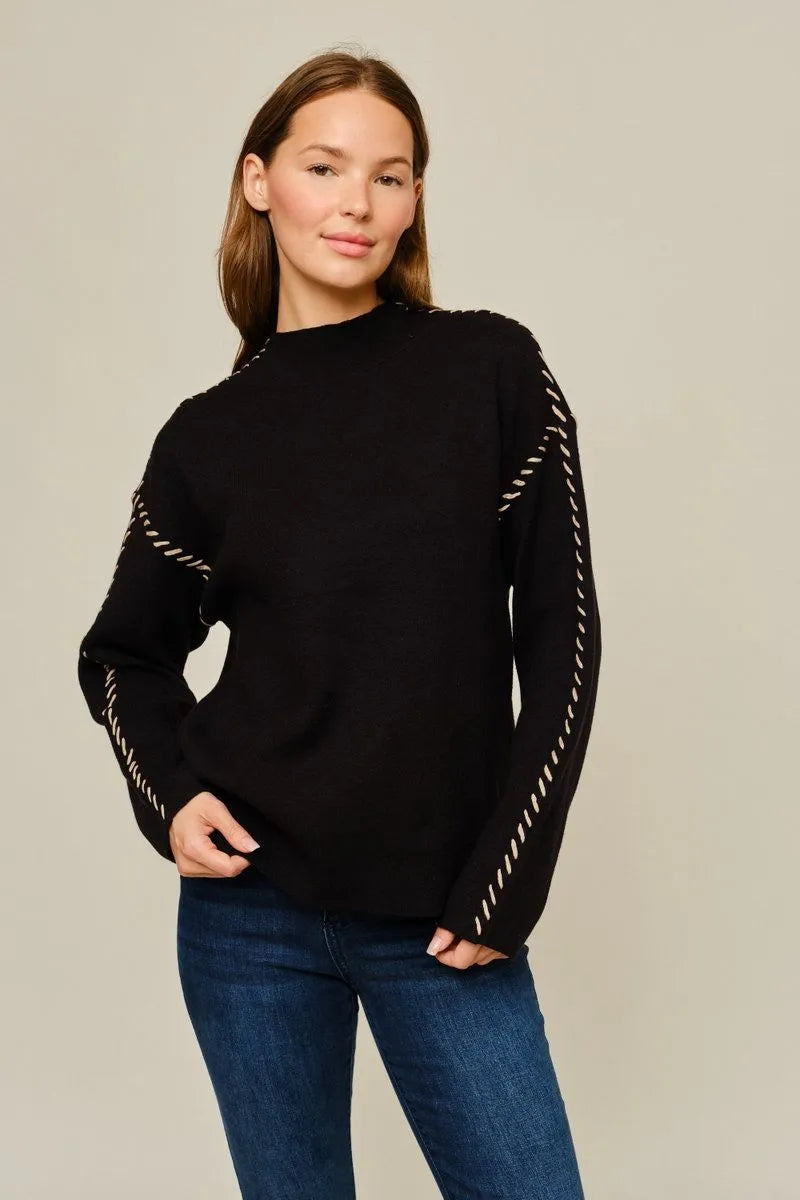 STITCHED BLACK SWEATER