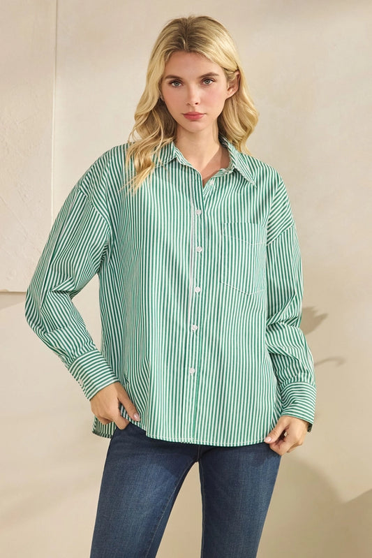 POCKET STRIPE BUTTON-UP TOP