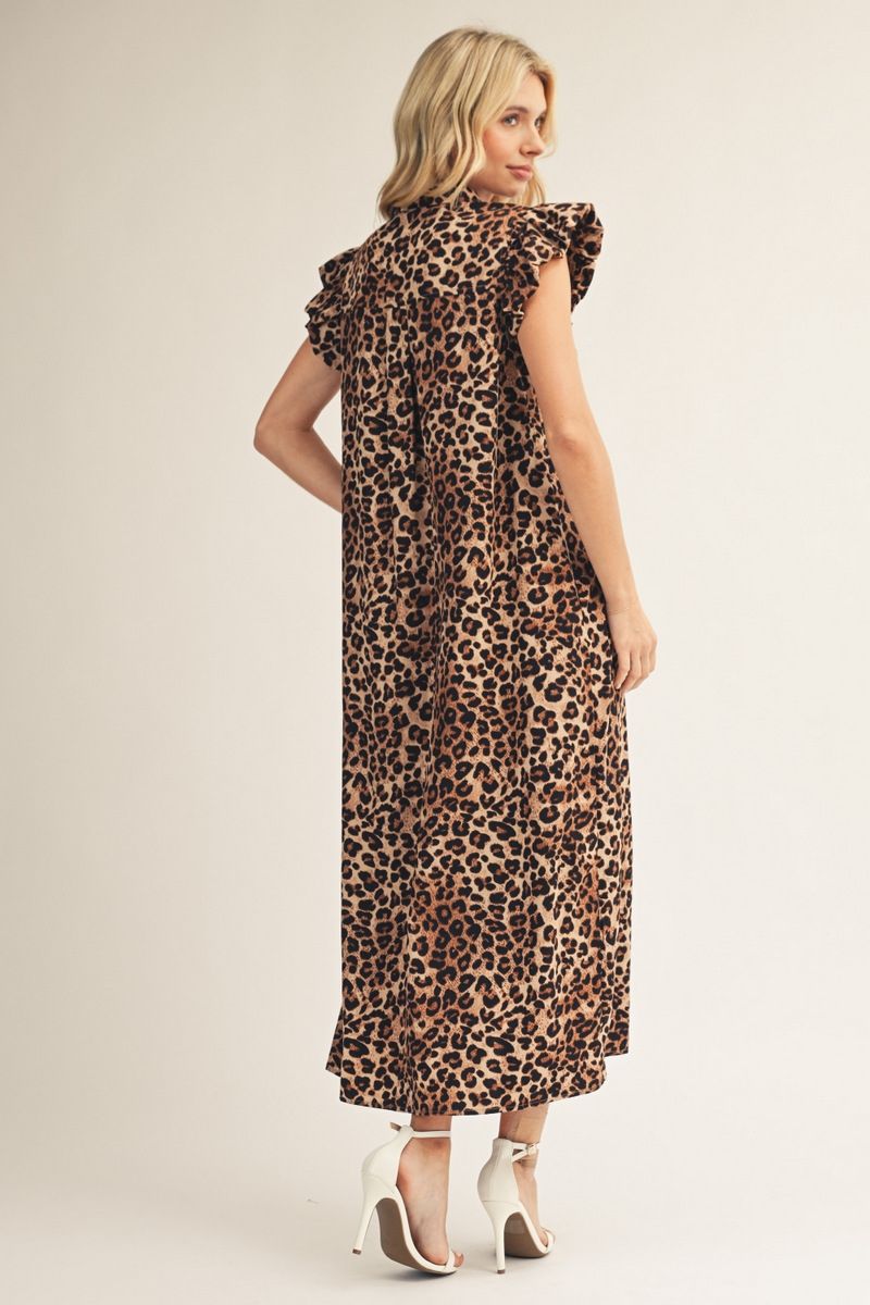 RUFFLED CAP LEOPARD DRESS
