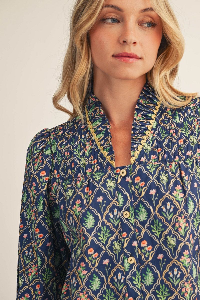 MIX FLORAL 3/4 COBALT BLUE TOP