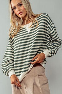 MEADOW OLIVE STRIPED SWEATER