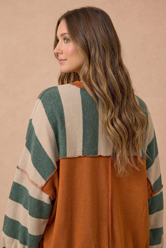 HACCI OLIVE/RUST STRIPED LS