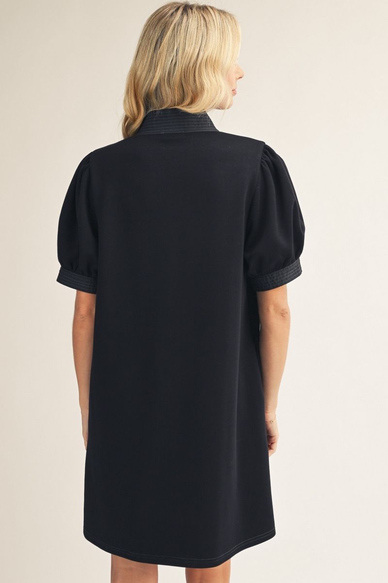 SOLID BLACK PUFF SLEEVE DRESS