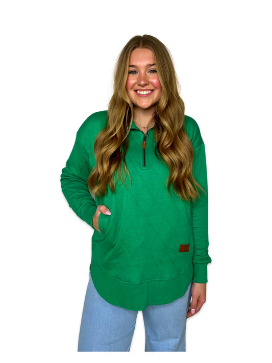 QUILTED KELLY GREEN PULLOVER