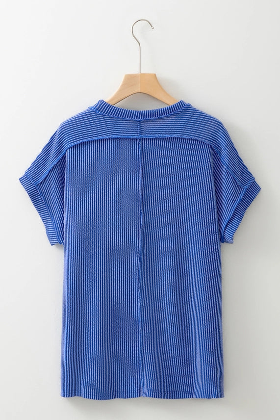 BLUE TEXTURED SS TOP