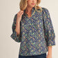 MIX FLORAL 3/4 COBALT BLUE TOP