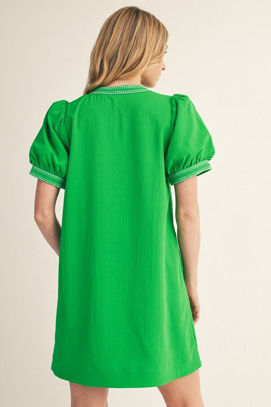 BUBBLE SLEEVE KELLY GREEN DRESS